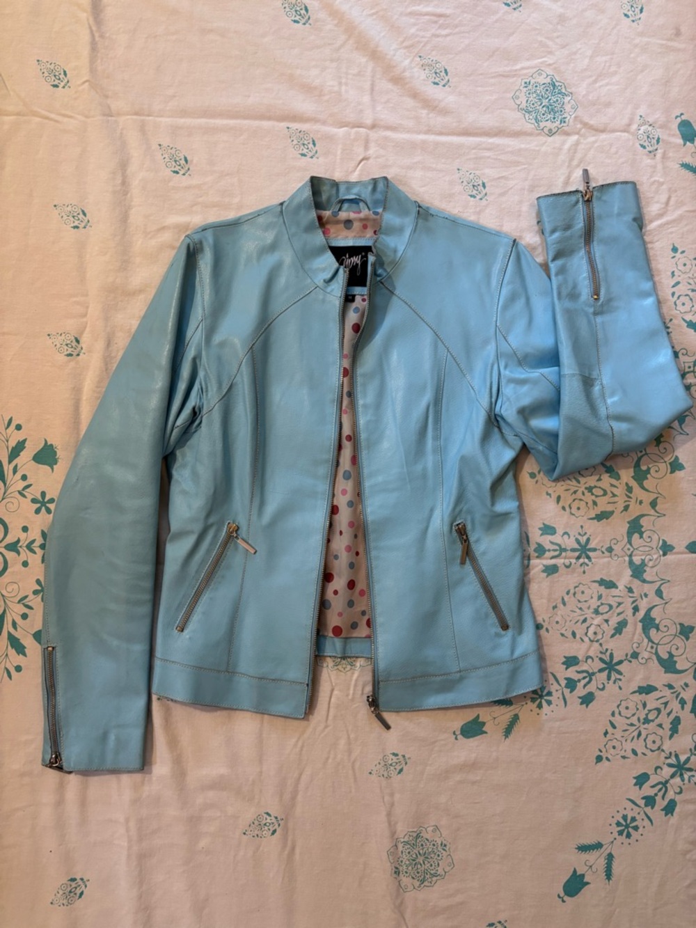 True Vintage Whimsical Pale Blue 60’s Leather Jacket